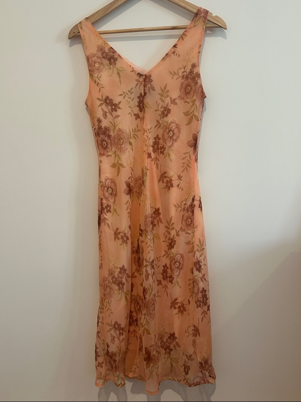 Vintage Peach Floral Slip Midi Dress